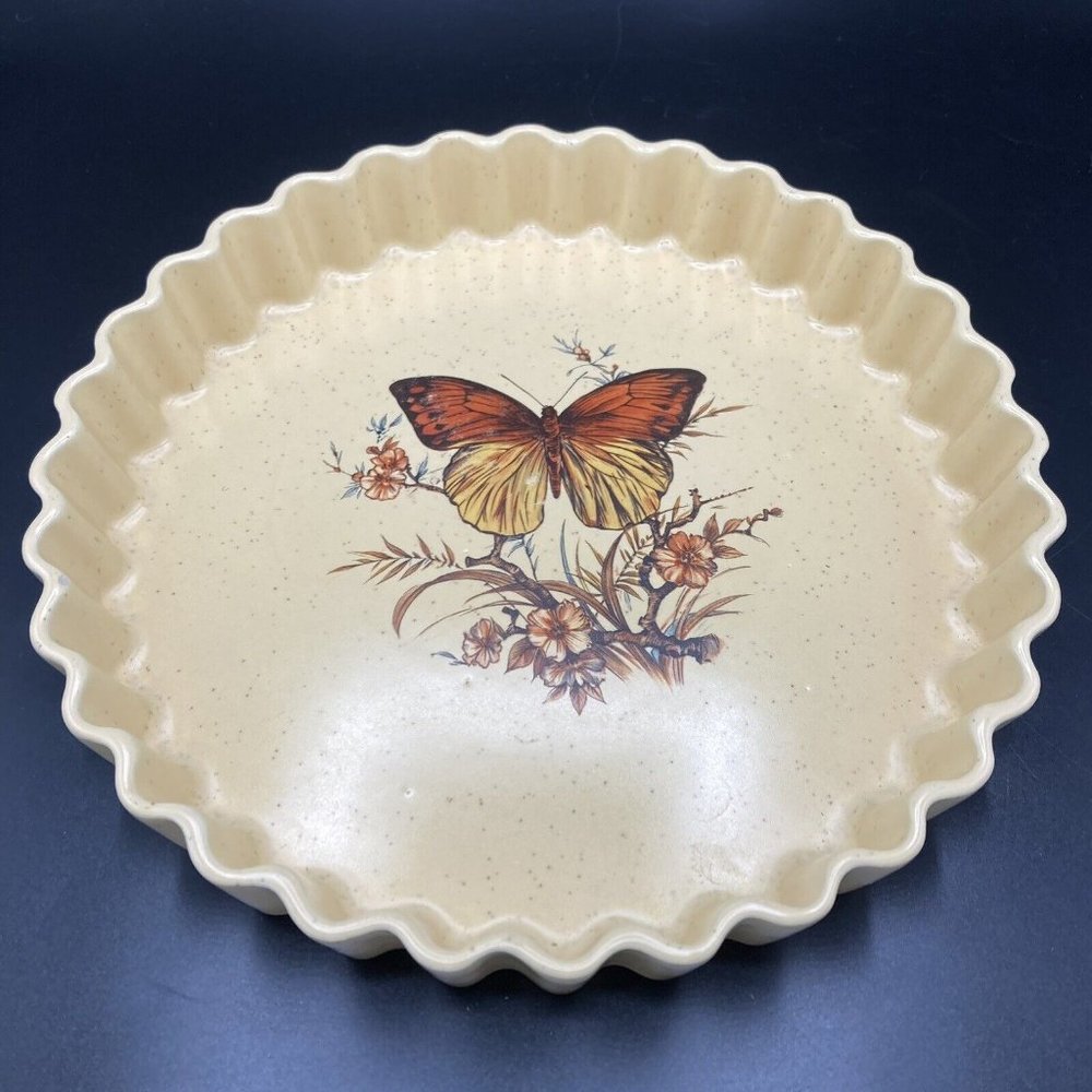Vintage Treasure Craft Butterfly Stoneware 10" Pie/Tart  Plate Ovenware